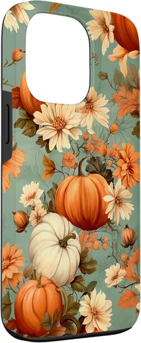 Vista 3 de Funda con temática de otoño para iPhone 13 Pro, diseño vintage de calabaza y calabaza para mujer