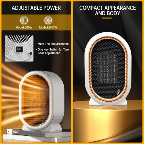 Vista 5 de Calentadores de Espacio para Uso en Interiores, Calentador Portátil de 1200W 2Velocidades, Calentador Eléctrico Pequeño Rápido y Silencioso