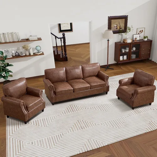 Vista 11 de WILLOVE Sofás de Cuero Sintético de 79'' para Sala de Estar, Sofás Modernos de Mediados de Siglo con Brazos Curvos y Ribete de Tachuelas