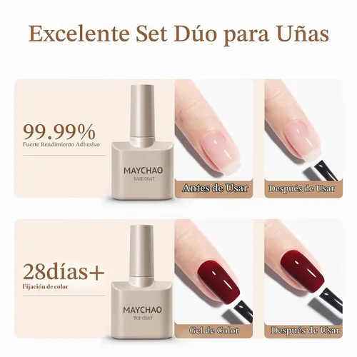 Vista 6 de MAYCHAO Juego de 2 esmaltes de uñas de gel de 0.5 onzas líquidas, base transparente y capa superior brillante que no se limpia, lámpara de uñas LED