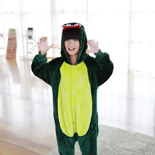 Vista 3 de Kids Dinosaur Onesie Pajamas Halloween Costume Child Christmas Cosplay Pyjama Plush Fleece Sleepwear