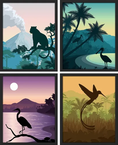 Vista 83 de SIGNWIN Marco de arte de pared de jirafa de safari africano, juego de 4 impresiones coloridas de paisaje, decoración de pared de naturaleza