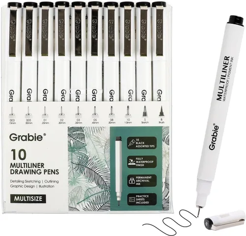Vista 8 de Grabie Bolígrafos Micro Fineliner, 10 bolígrafos de dibujo impermeables 10-Multicolor
