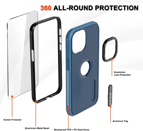 Vista 2 de WINTONG Funda magnética compatible con iPhone 14 / iPhone 13 con protector de vidrio, protección contra caídas de grado militar, resistente a prueba