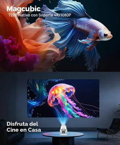 Vista 5 de Magcubic HY300PRO Mini proyector con WiFi y Bluetooth, soporte 4K inteligente proyector portátil Keystone automático, control remoto de mouse
