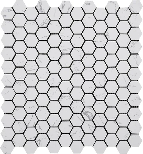 Vista 6 de 5 hojas de azulejos de mosaico de mármol de ingeniería para salpicaduras de cocina, suelo de baño de baño, colección hexagonal de 1 pulgada