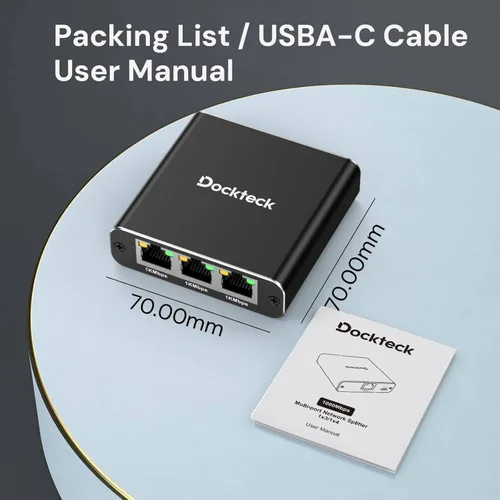 Vista 7 de Divisor de Ethernet 1 a 3 de 1000Mbps, divisor de cable de Internet Dockteck 1 entrada y 3 salidas, interruptor de red de alta velocidad Gigabit