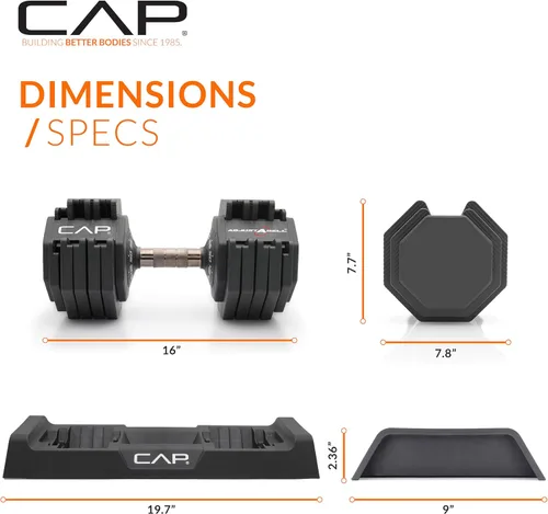 Vista 4 de CAP ADJUSTABELL - Juego de mancuernas ajustables de selección rápida de primera calidad para entrenamiento de fuerza, individuales y pares, 12.5