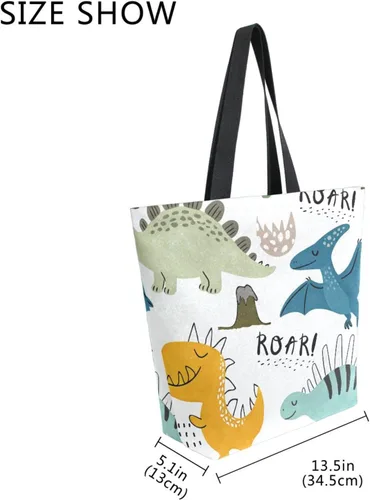 Vista 4 de SUABO Bolsa de asas de cocina reutilizable para comestibles, bolsa de compras de lona para exteriores Dinosaurio