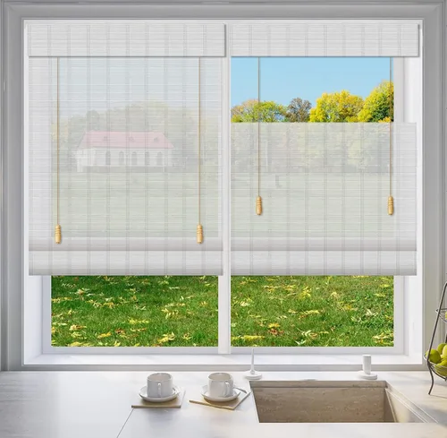 Vista 11 de LETAU Cortinas romanas de bambú para ventana, de arriba hacia abajo, abajo hacia arriba, de madera, filtrado de luz de bambú, patrón 1