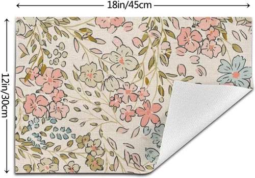 Vista 4 de Juego de 4 manteles individuales florales de 12 x 18 pulgadas, diseño de flores silvestres, acuarela, lavables, manteles decorativos de tela de lino