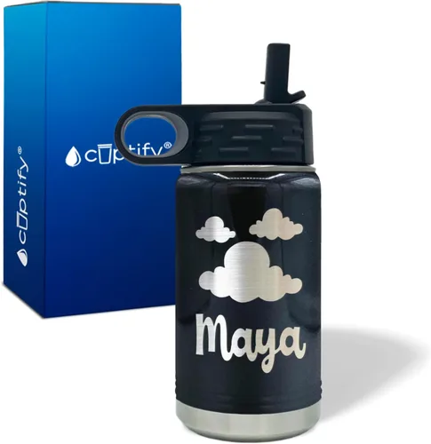 Vista 73 de Cuptify Botella de agua para niños personalizada con nombre en botella de agua aislada con anillo brillante verde de 12 onzas Verde brillante