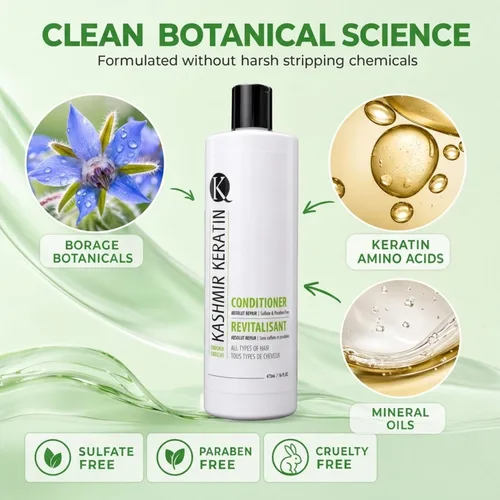 Vista 4 de Kashmir Keratin Acondicionador enriquecido sin sulfatos parabenos para todo tipo de cabello, nueva presentación (16 onzas líquidas)