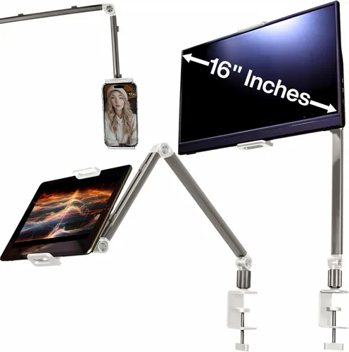 Vista 7 de Soporte para monitor portátil de 16 pulgadas, soporte de aluminio resistente con ajuste de ángulo infinito, gestión de cables integrada, compatible