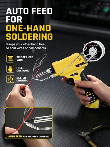 Vista 2 de NEWACALOX Soldering Iron Kit 60W Auto Feed with LCD Tem Control, 5 Tips