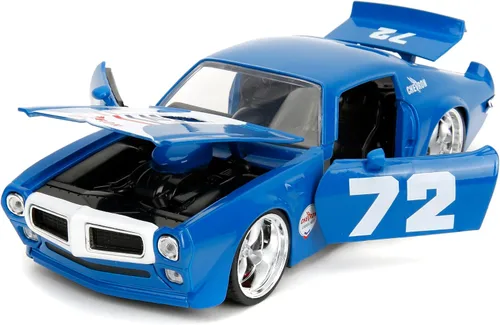 Vista 5 de Jada Big Time Muscle Chevron 1:24 1972 Pontiac Firebird - Coche fundido a presión, juguetes para niños y adultos (azul)