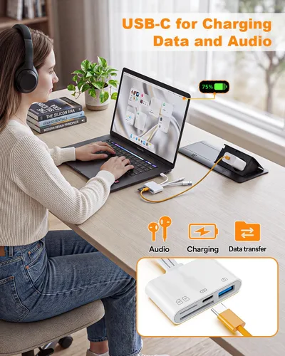 Vista 2 de Rocketek Lector de tarjetas SD y adaptador de unidad flash para iPhone White