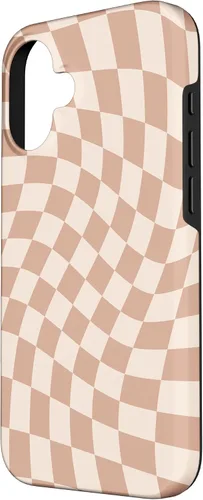 Vista 2 de iPhone 16 Beige Cream Twisted Checkered Swirl 60s 70s Aesthetic Brown Case