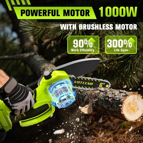 Vista 4 de Mini motosierra inalámbrica, motosierra eléctrica de 6 pulgadas con batería de 2000 mAh, motosierra de mano de 1000 W con engrasador automático