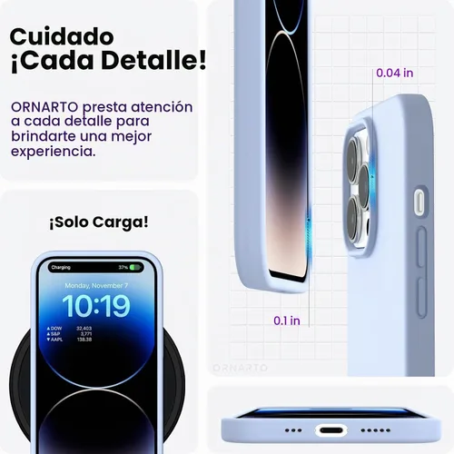 Vista 5 de ORNARTO - Funda para iPhone 14 Pro de 6.1 pulgadas, silicona líquida delgada, azul bebé 3-Layer Full Covered Soft Gel Rubber, Non-Slip Grip