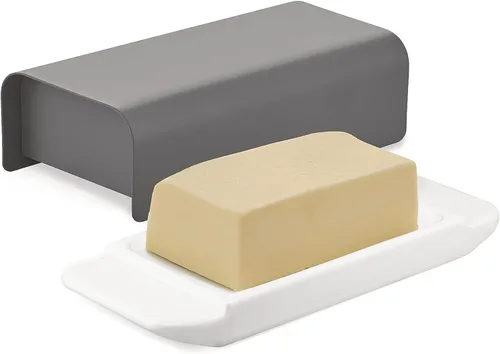Vista 3 de Alessi Mattina BG04 DG - Mantequera de porcelana con tapa en acero inoxidable 18/10, color con resina epoxi, color gris oscuro