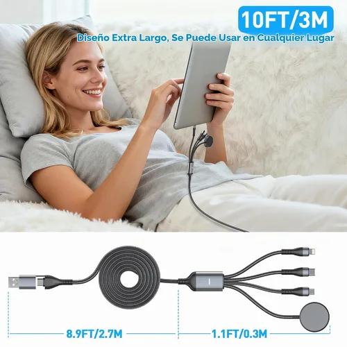 Vista 8 de Cable de cargador múltiple 4 en 1 de 100 W para Samsung Galaxy Watch 8/7 6/5/4/3, Galaxy w-atch Classic 8/7/6/5/4, cargador magnético de teléfono