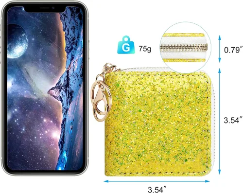 Vista 21 de GEEAD - Monedero pequeño con purpurina para mujer o niña, con anillo para llavero