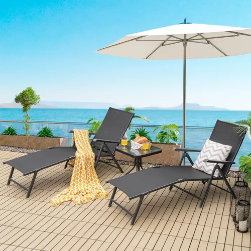 Vista 9 de Giantex Sillón de patio plegable, tumbona para tomar el sol al aire libre con respaldo de 5 posiciones, reposapiés de 2 posiciones, marco de acero
