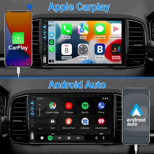 Vista 3 de Leadfan Estéreo de coche de doble DIN con cámara de tablero, receptor de audio de 7 pulgadas con pantalla táctil Full HD compatible con Carplay