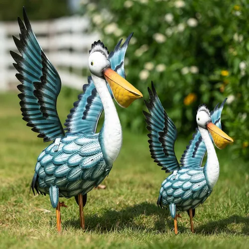 Vista 9 de TERESA'S COLLECTIONS Estatuas de Pelícano para Decoración de Patio al Aire Libre, Estatuas de Aves de Océano Costero de Metal de 11.5" & Esculturas