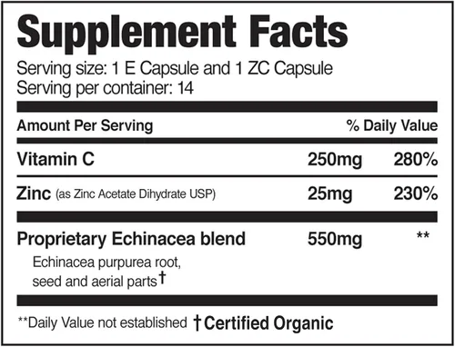 Vista 2 de Suplemento EZC de zinc, equinácea púrpura y vitamina C. Apoyo inmunológico de 5 días, diseñado por médicos, 1, 1