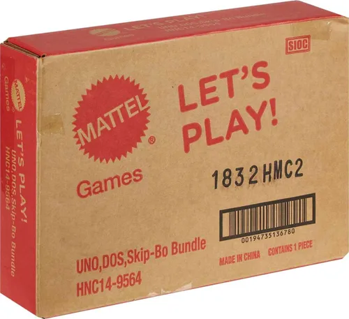 Vista 6 de Mattel Games Juego de 3 juegos con UNO, Skip-Bo y DOS, juegos de viaje para niños y noche familiar con caja de lata de almacenamiento