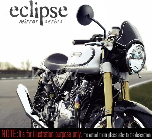 Vista 2 de KiWAV Eclipse Espejos Retrovisores Negros para Motocicleta de Aluminio Compatibles con E-mark para Motocicleta M10 Métrica