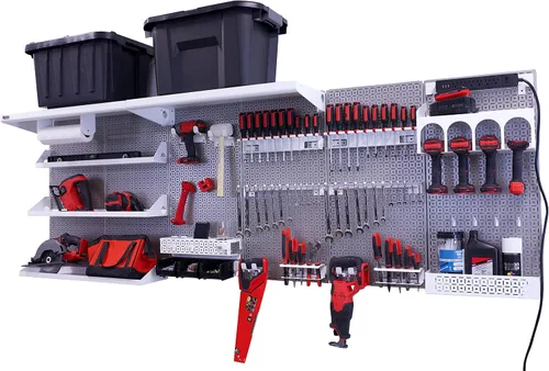 Vista 16 de OmniWall Weekend Warrior Ultimate Tool Kit - Sistema de Almacenamiento de Pared de Tablero de Clavos de Metal de 96" x 32" Negro/Naranja