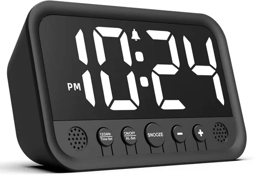 Vista 9 de Pequeño reloj digital LED para dormitorio, reloj despertador fuerte para adultos y adolescentes que duermen mucho Reloj de escritorio eléctrico