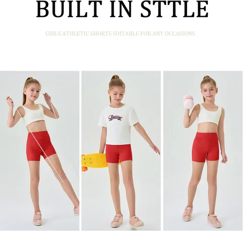 Vista 4 de Haloumoning Pantalones cortos deportivos para niñas, pantalones cortos de voleibol de cintura alta, pantalones cortos de yoga, danza, gimnasia