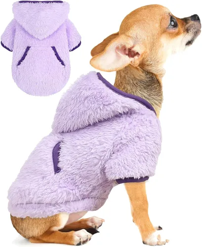 Vista 8 de Suéter con capucha de forro polar para perros pequeños, hembras y machos, ropa cálida de invierno para cachorros, Chihuahua Teacup, Yorkie, suave