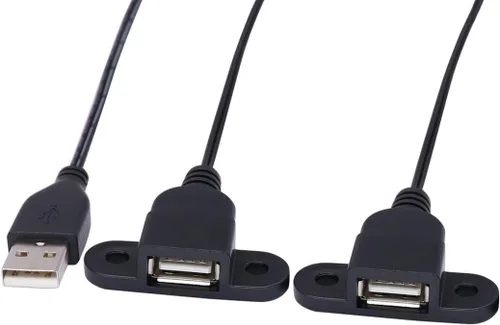 Vista 5 de Cable de extensión de carga USB 2.0 macho a doble hembra, mesita de noche para muebles, sofá, puerto de carga a bordo, cable de montaje en panel