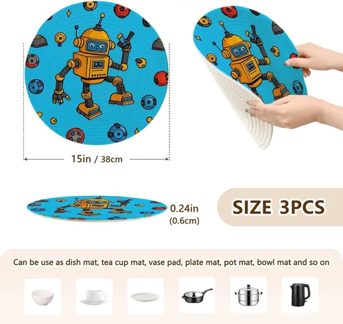 Vista 2 de 3 piezas de salvamanteles placa caliente para estufa de microondas de 15 pulgadas, resistentes al calor, manteles de mesa de cocina, decoración