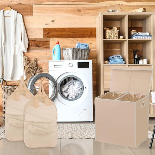 Vista 3 de Simple Houseware - Cesta doble para la ropa sucia, con tapa