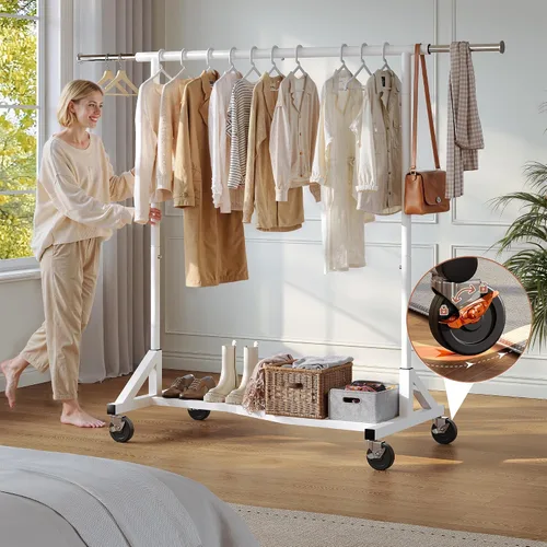 Vista 6 de Raybee Perchero de ropa de 400 libras para colgar ropa a partir de 200+, perchero extensible con ruedas y estantes resistentes, perchero portátil