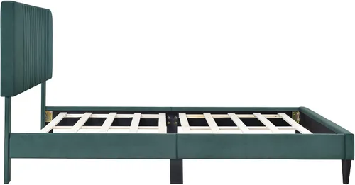 Vista 8 de Merax Cama de plataforma tapizada tamaño Queen, no necesita somier, tela de terciopelo, verde
