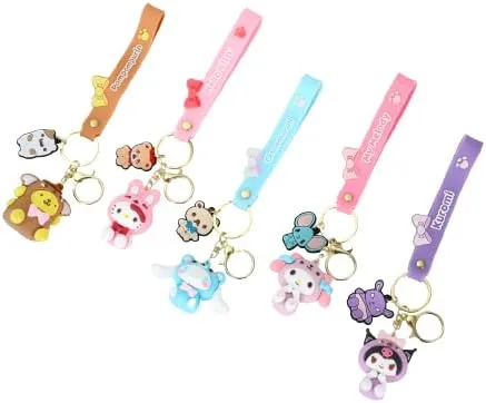 Vista 7 de PIXEZO Bonito llavero de regalo Llavero de anime Kawaii con dije de gatito de dibujos animados, llavero para llavero de coche para niñas y mujeres