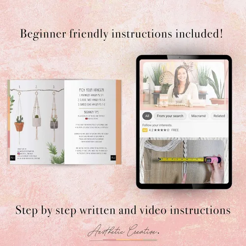 Vista 4 de Kit de macramé – Hace 3 perchas de macramé para plantas con instrucciones fáciles de seguir para adultos principiantes – Incluye cable de macramé