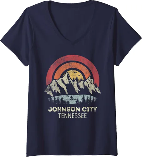 Vista 3 de Johnson City Tennessee Mountain Sunset - Camiseta con cuello en V para mujer, Negro, S