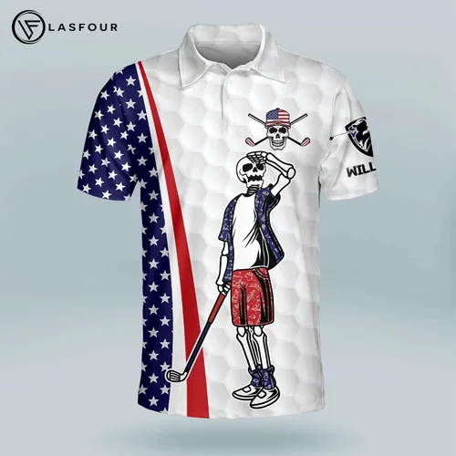 Vista 2 de LASFOUR Camisas de golf divertidas personalizadas para hombres manga corta americana ajuste seco camisas de golf ligeras para papá abuelo