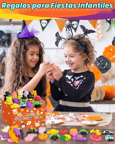 Vista 2 de 30 piezas de juguetes blandos Mochi de Halloween para niños, recuerdos