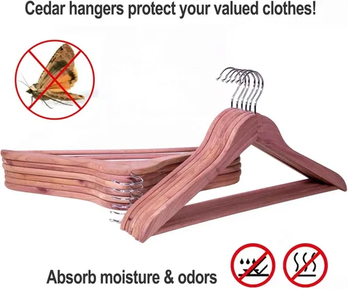 Vista 3 de Perchas de cedro rojo americano, paquete de 20 perchas de madera para trajes con gancho giratorio de 360°, superficie lisa, perchas delgadas