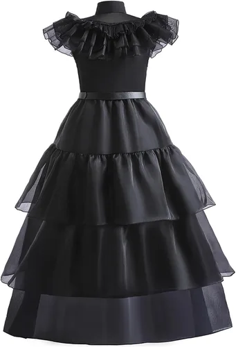 Vista 3 de Wednesday Addams Dress for Kids Girls,Addams Family Costumes Halloween Cosplay Party Dress