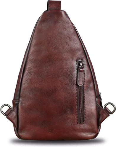 Vista 3 de Bolso bandolera de cuero genuino para hombres y mujeres, mochila vintage de cuero real, bolsa cruzada de hombro, bolsa de pecho